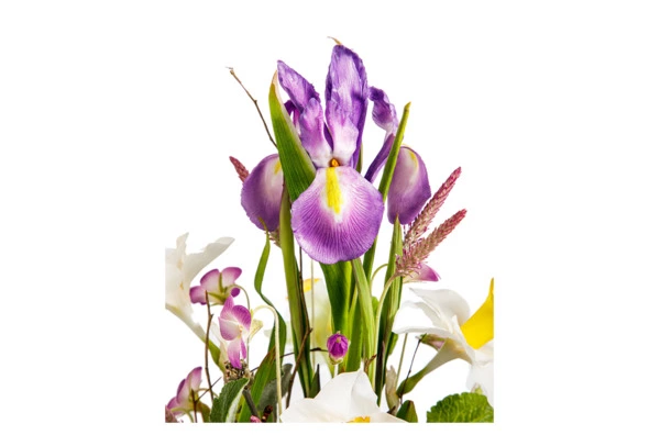 Композиция из холодного фарфора из ирисов, нарциссов, ландыша, крокуса, лесной фиалки в куполе