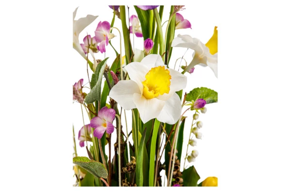 Композиция из холодного фарфора из ирисов, нарциссов, ландыша, крокуса, лесной фиалки в куполе