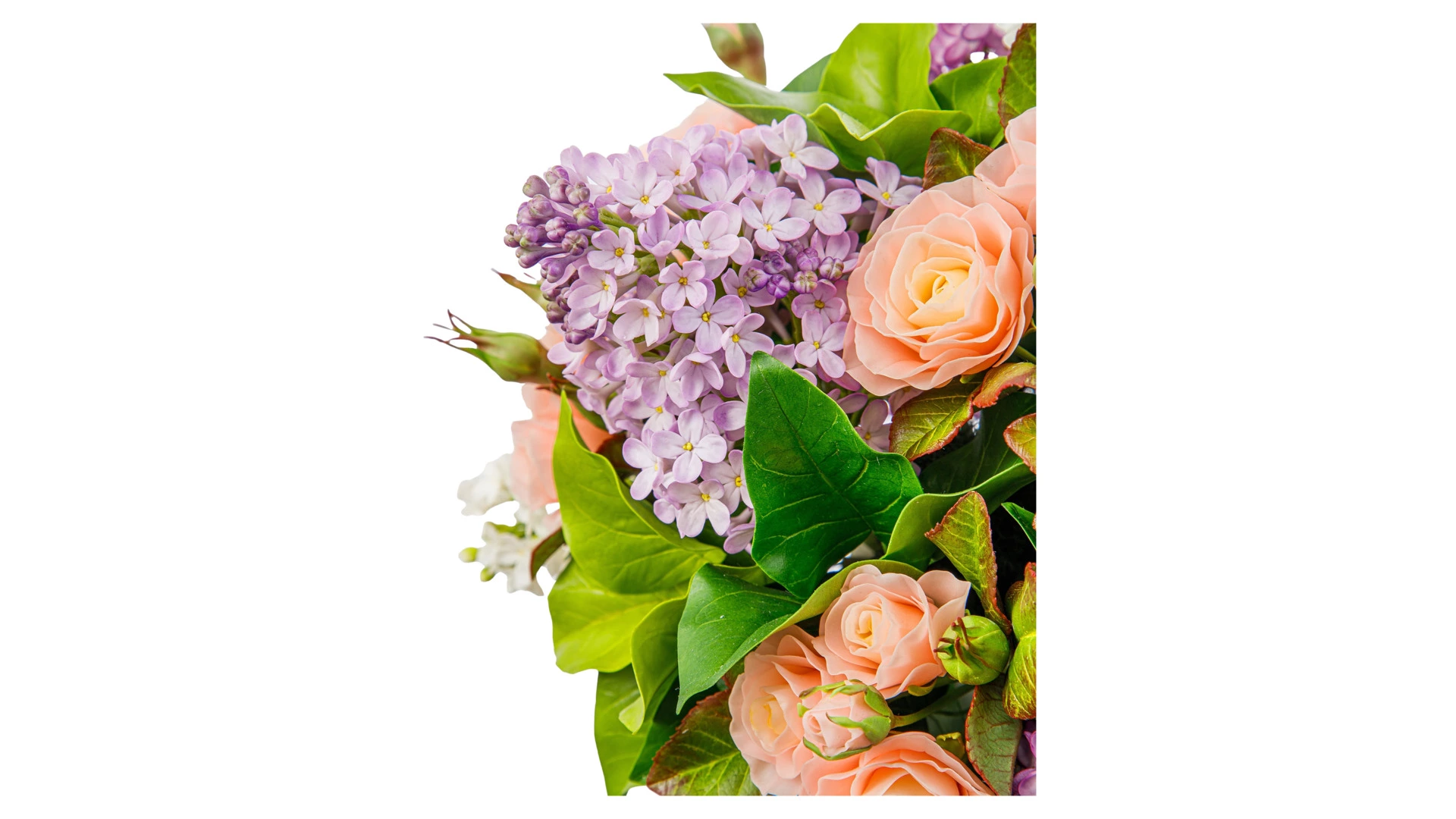 Композиция из холодного фарфора в белой керамической вазе из сирени и чайных роз