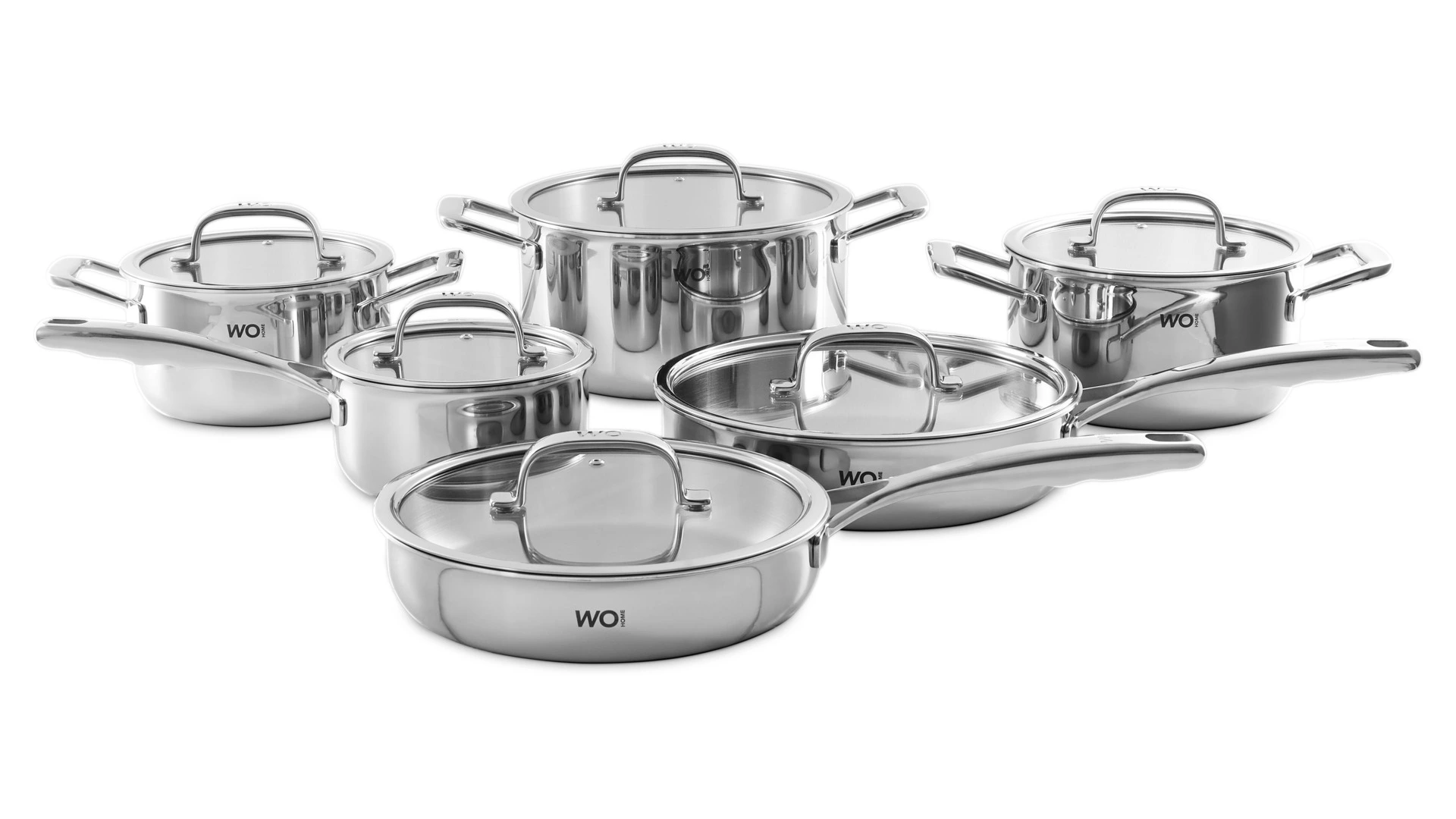 Ковш со стеклянной крышкой WO HOME Verona 1,6 л, 16x8 см, сталь нержавеющая 18/10, п/к