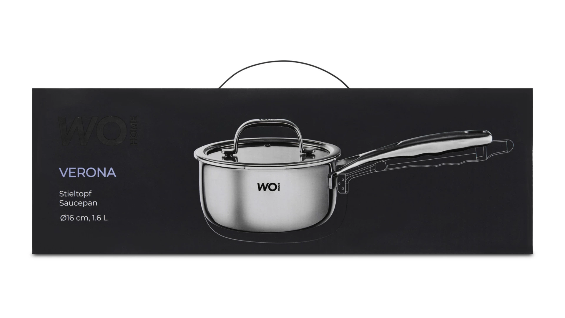 Ковш со стеклянной крышкой WO HOME Verona 1,6 л, 16x8 см, сталь нержавеющая 18/10, п/к