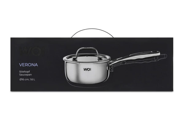 Ковш со стеклянной крышкой WO HOME Verona 1,6 л, 16x8 см, сталь нержавеющая 18/10, п/к