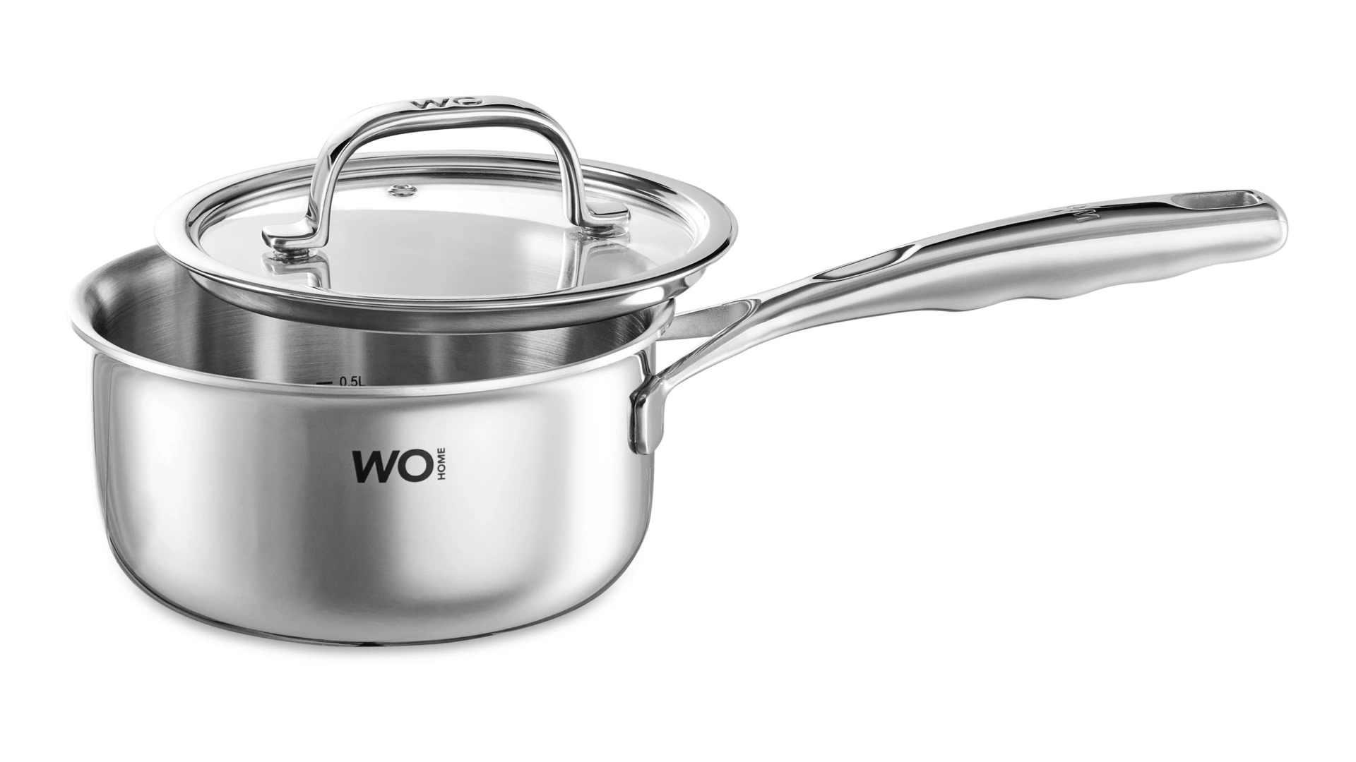 Ковш со стеклянной крышкой WO HOME Verona 1,6 л, 16x8 см, сталь нержавеющая 18/10, п/к