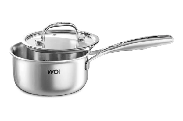 Ковш со стеклянной крышкой WO HOME Verona 1,6 л, 16x8 см, сталь нержавеющая 18/10, п/к