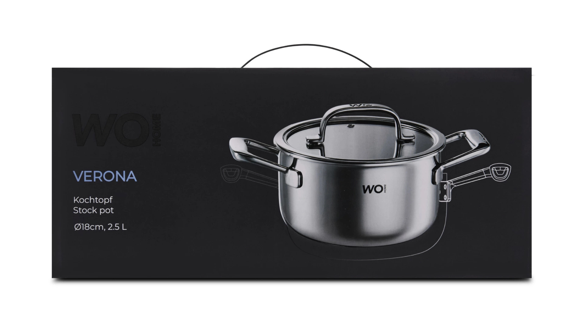 Кастрюля со стеклянной крышкой WO HOME Verona 2,5 л, 18х10 см, сталь нержавеющая 18/10, п/к