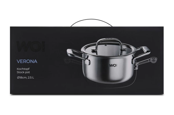 Кастрюля со стеклянной крышкой WO HOME Verona 2,5 л, 18х10 см, сталь нержавеющая 18/10, п/к