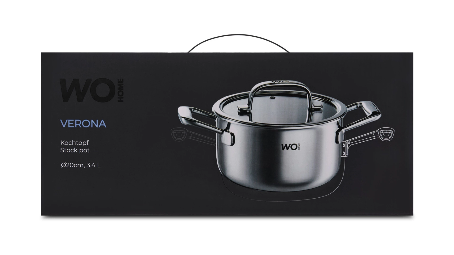 Кастрюля со стеклянной крышкой WO HOME Verona 3,4 л, 20х11 см, сталь нержавеющая 18/10, п/к