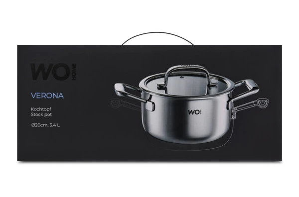 Кастрюля со стеклянной крышкой WO HOME Verona 3,4 л, 20х11 см, сталь нержавеющая 18/10, п/к