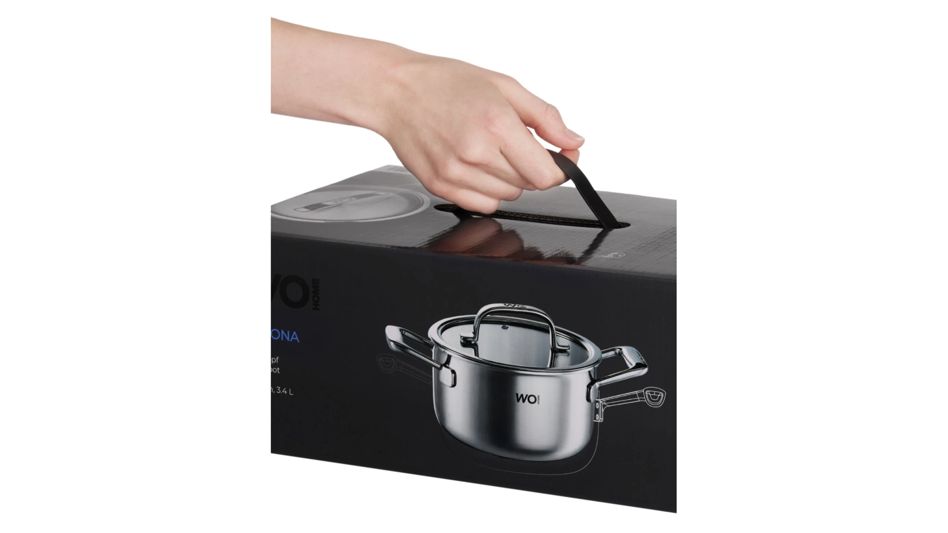 Кастрюля со стеклянной крышкой WO HOME Verona 3,4 л, 20х11 см, сталь нержавеющая 18/10, п/к