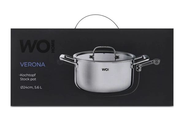 Кастрюля со стеклянной крышкой WO HOME Verona 5,6 л, 24х12,5 см, сталь нержавеющая 18/10, п/к