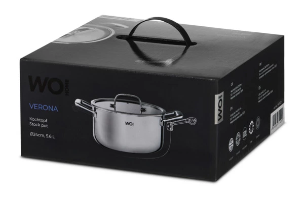 Кастрюля со стеклянной крышкой WO HOME Verona 5,6 л, 24х12,5 см, сталь нержавеющая 18/10, п/к