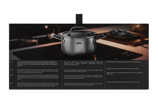 Кастрюля со стеклянной крышкой WO HOME Verona 5,6 л, 24х12,5 см, сталь нержавеющая 18/10, п/к