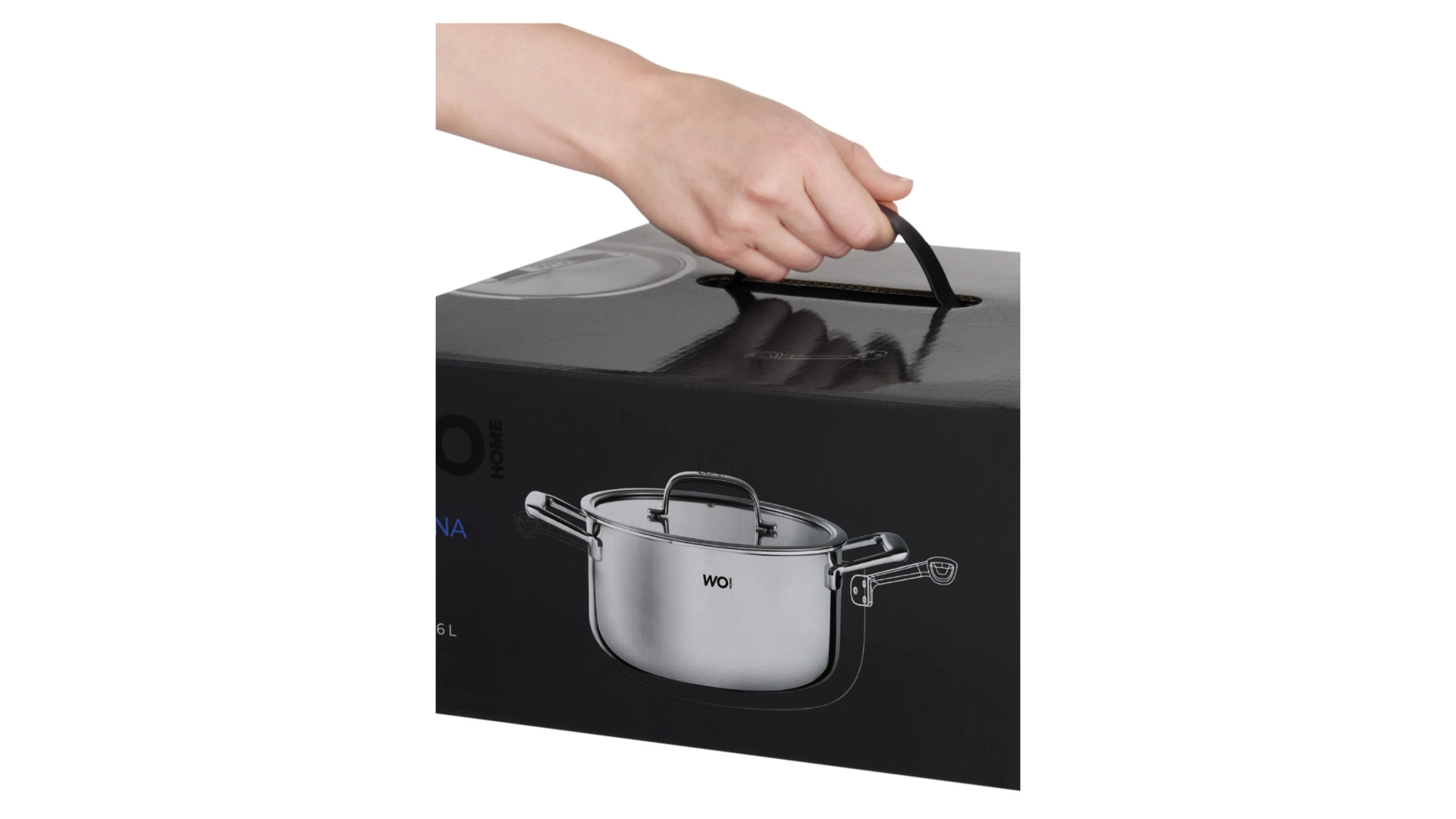 Кастрюля со стеклянной крышкой WO HOME Verona 5,6 л, 24х12,5 см, сталь нержавеющая 18/10, п/к