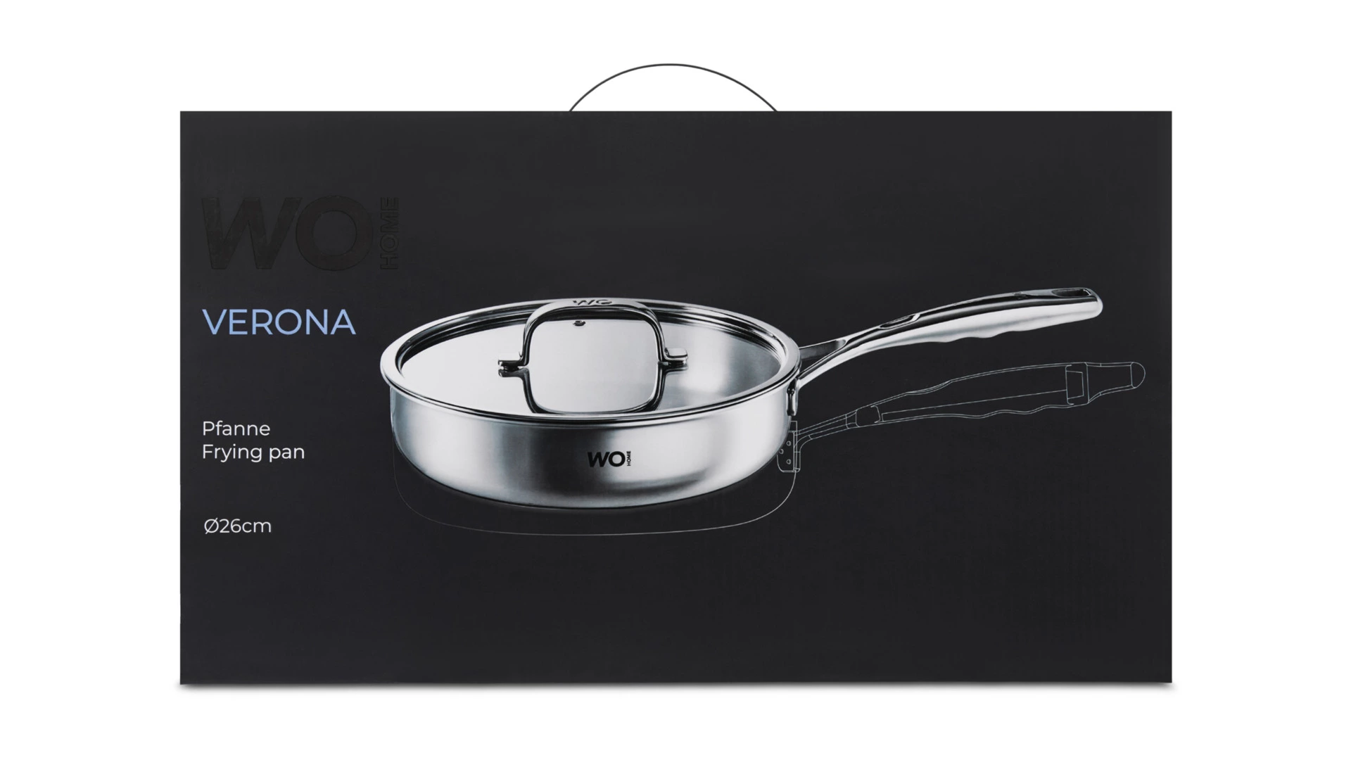 Сковорода со стеклянной крышкой WO HOME Verona 26х6 см, сталь нержавеющая, п/к