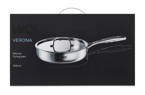 Сковорода со стеклянной крышкой WO HOME Verona 26х6 см, сталь нержавеющая, п/к