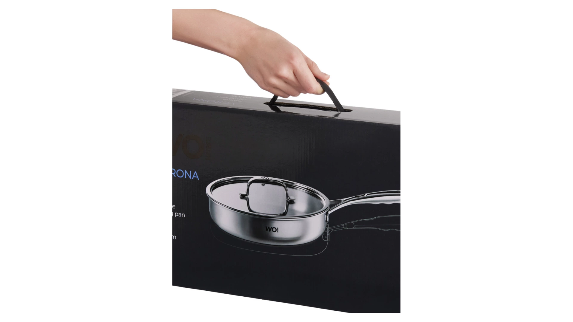 Сковорода со стеклянной крышкой WO HOME Verona 26х6 см, сталь нержавеющая, п/к