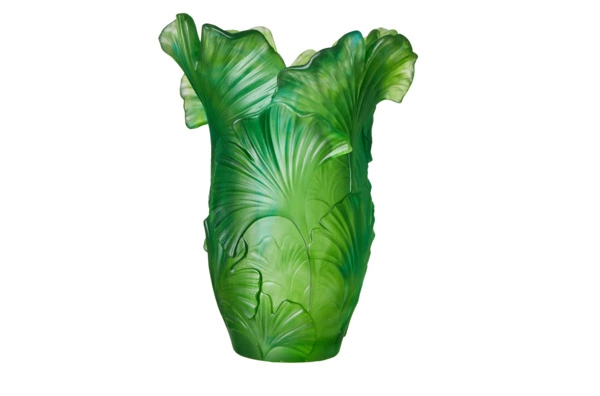 Ваза настольная Decor de table Гинкго 30 см, хрустальное тесто, зеленая, п/к