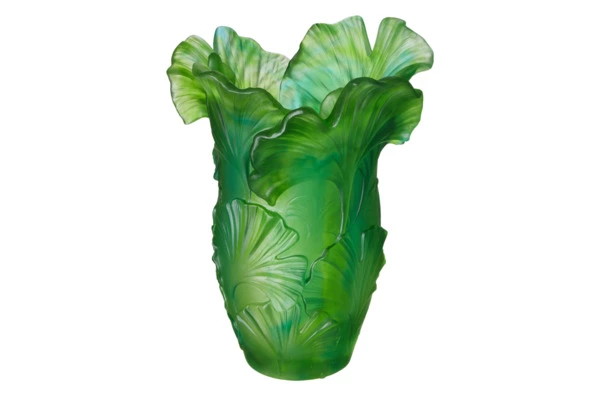 Ваза настольная Decor de table Гинкго 30 см, хрустальное тесто, зеленая, п/к