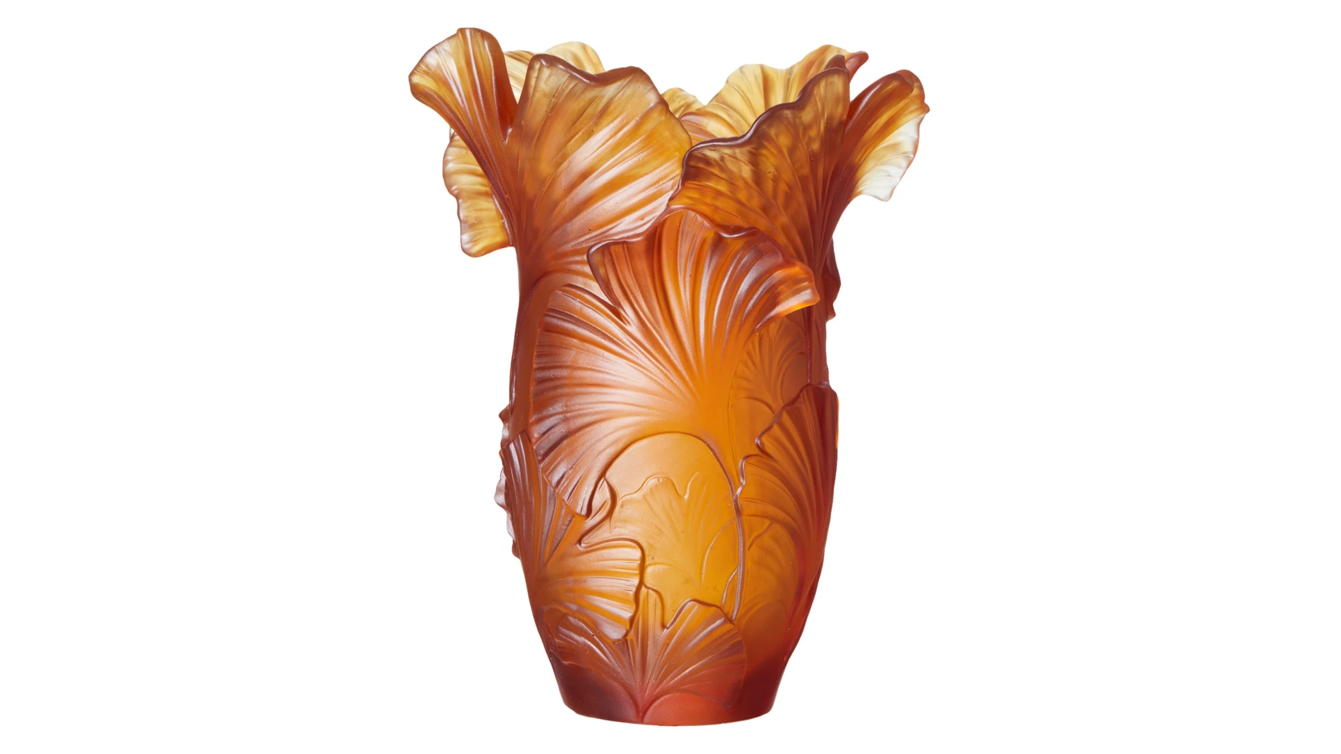 Ваза настольная Decor de table Гинкго 30 см, хрустальное тесто, янтарная, п/к