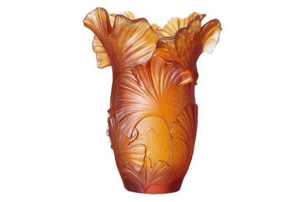 Ваза настольная Decor de table Гинкго 30 см, хрустальное тесто, янтарная, п/к