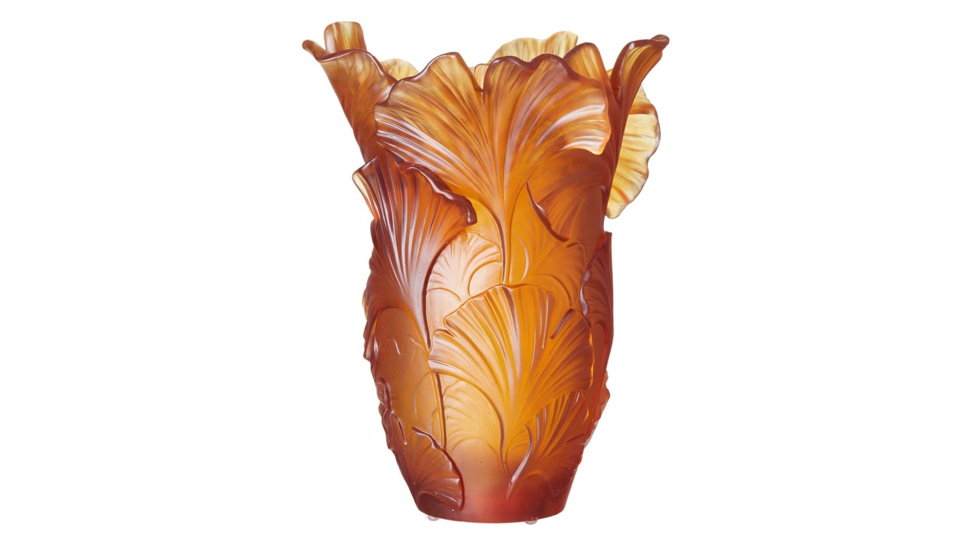 Ваза настольная Decor de table Гинкго 30 см, хрустальное тесто, янтарная, п/к