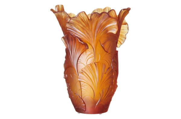 Ваза настольная Decor de table Гинкго 30 см, хрустальное тесто, янтарная, п/к