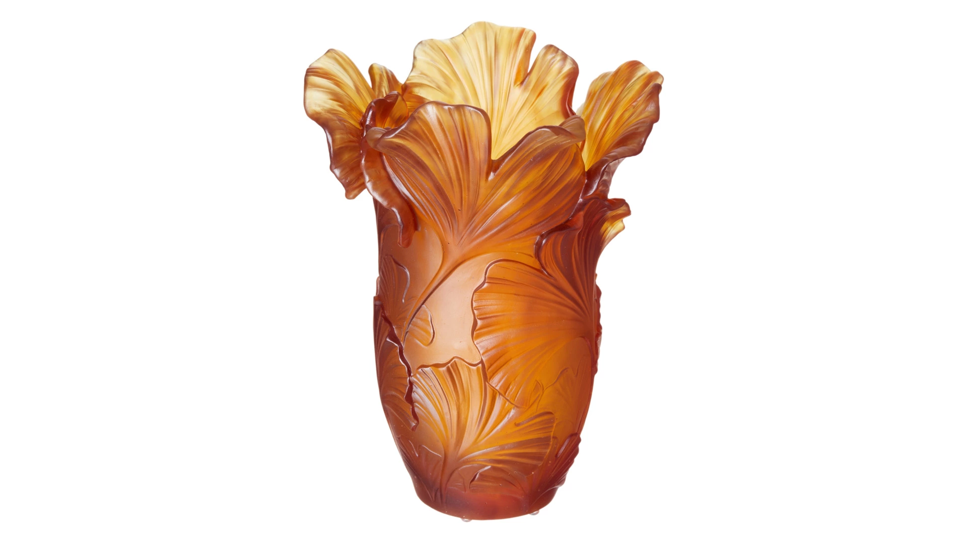 Ваза настольная Decor de table Гинкго 30 см, хрустальное тесто, янтарная, п/к