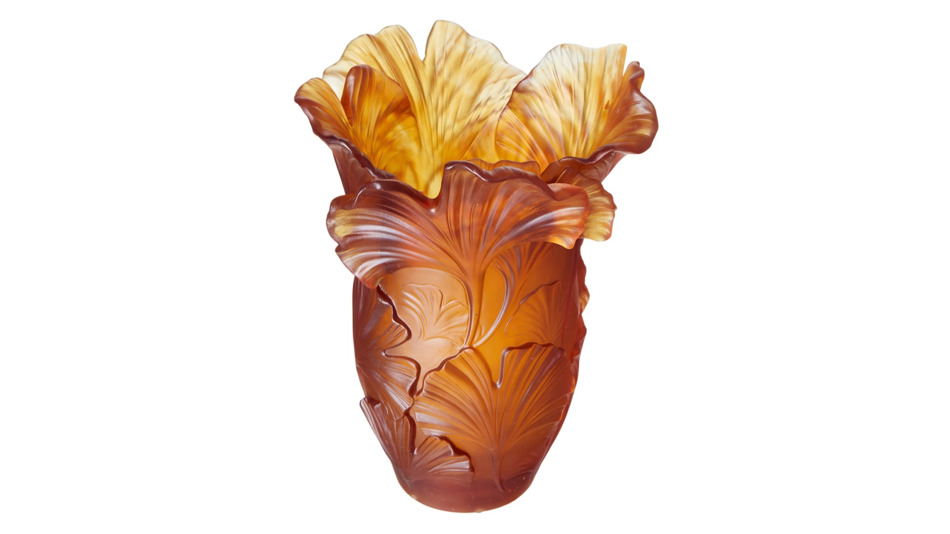 Ваза настольная Decor de table Гинкго 30 см, хрустальное тесто, янтарная, п/к