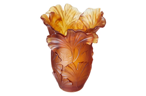 Ваза настольная Decor de table Гинкго 30 см, хрустальное тесто, янтарная, п/к