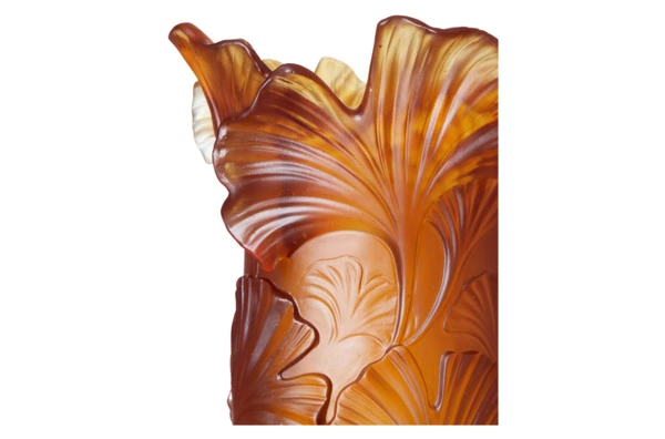 Ваза настольная Decor de table Гинкго 30 см, хрустальное тесто, янтарная, п/к