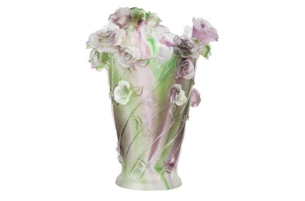 Ваза настольная Decor de Table Pate de Verre Cristal Роза 35 см, хрустальное тесто, фиолетовая, п/к