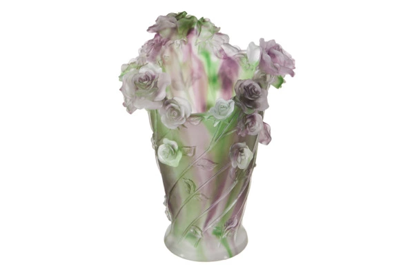 Ваза настольная Decor de Table Pate de Verre Cristal Роза 35 см, хрустальное тесто, фиолетовая, п/к
