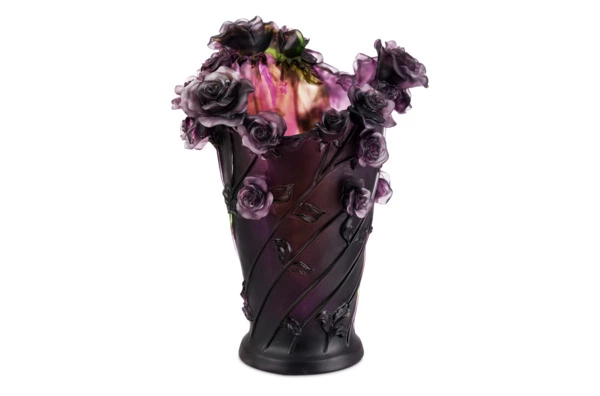 Ваза настольная Decor de Table Pate de Verre Cristal Роза 35 см, хрустальное тесто, сиреневая, п/к