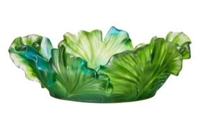 Чаша декоративная Decor de table Гинкго 30 см, хрустальное тесто, зеленая, п/к