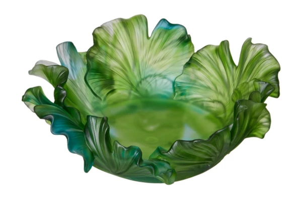 Чаша декоративная Decor de table Гинкго 30 см, хрустальное тесто, зеленая, п/к