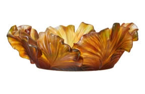Чаша декоративная Decor de table Гинкго 30 см, хрустальное тесто, янтарно-зеленая, п/к