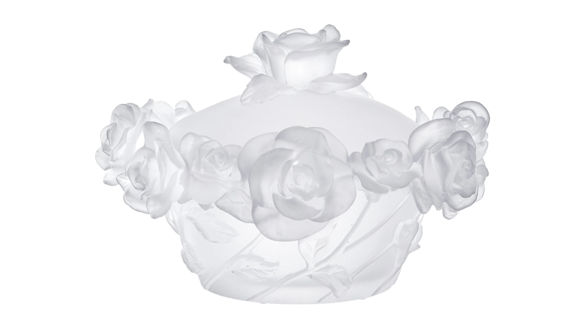 Конфетница с крышкой Decor de Table Pate de Verre Cristal Роза 17 см, хрустальное тесто, белая, п/к