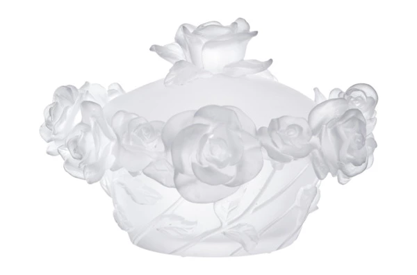 Конфетница с крышкой Decor de Table Pate de Verre Cristal Роза 17 см, хрустальное тесто, белая, п/к