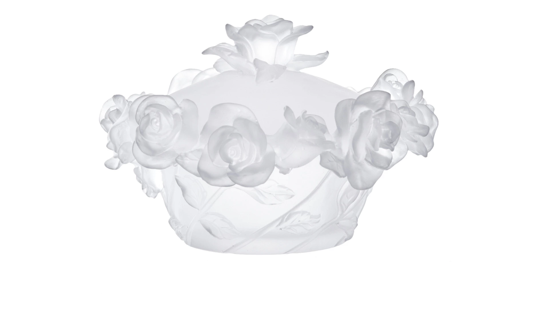 Конфетница с крышкой Decor de Table Pate de Verre Cristal Роза 17 см, хрустальное тесто, белая, п/к