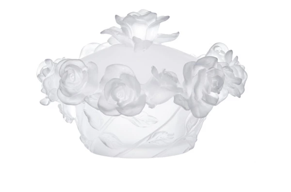 Конфетница с крышкой Decor de Table Pate de Verre Cristal Роза 17 см, хрустальное тесто, белая, п/к