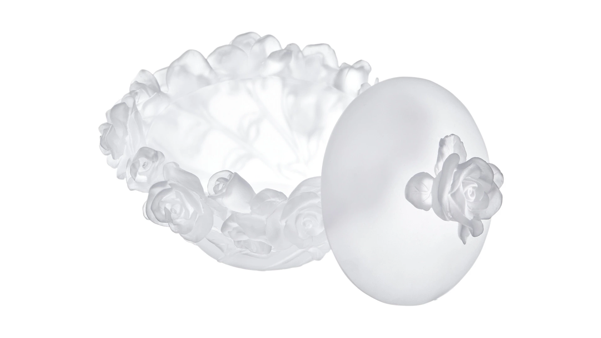 Конфетница с крышкой Decor de Table Pate de Verre Cristal Роза 17 см, хрустальное тесто, белая, п/к