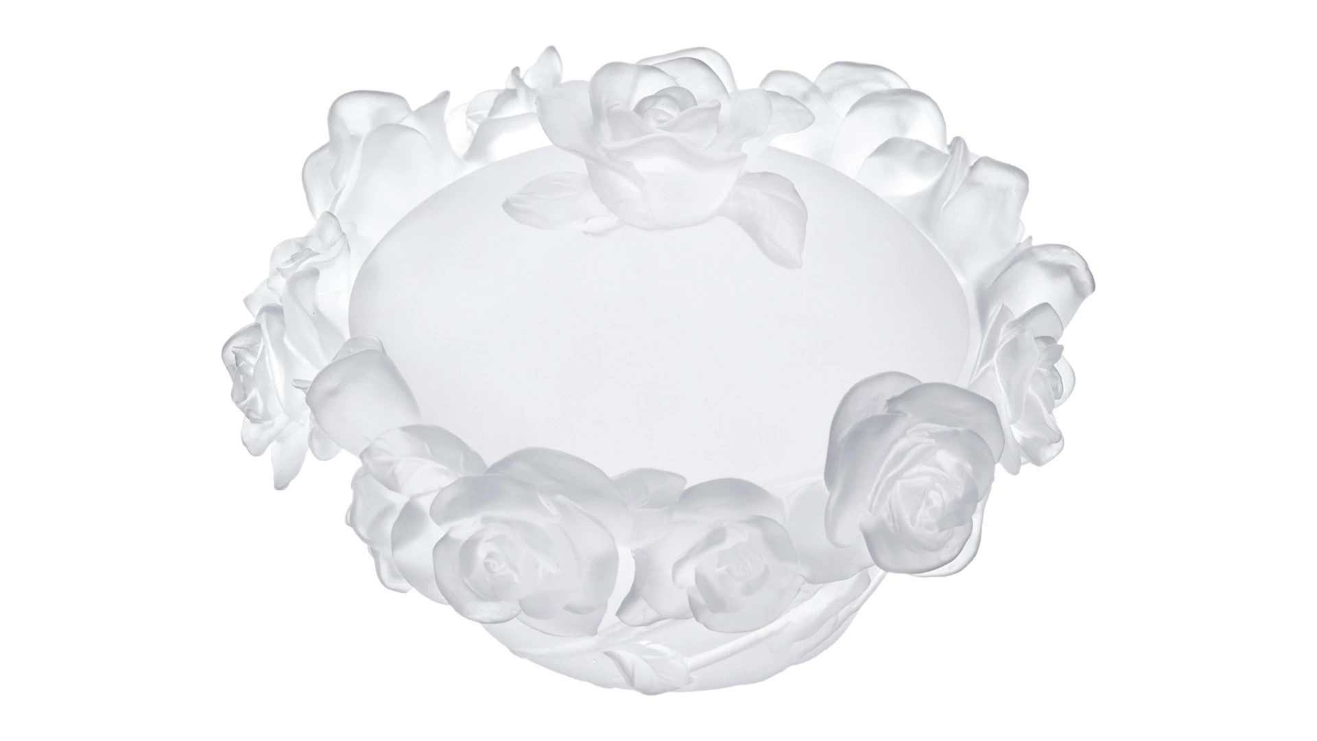 Конфетница с крышкой Decor de Table Pate de Verre Cristal Роза 17 см, хрустальное тесто, белая, п/к