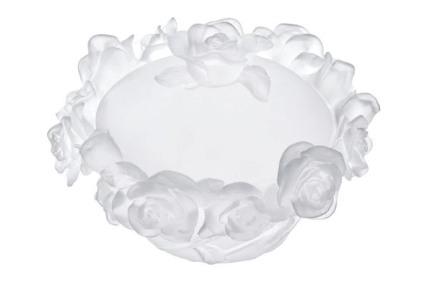 Конфетница с крышкой Decor de Table Pate de Verre Cristal Роза 17 см, хрустальное тесто, белая, п/к