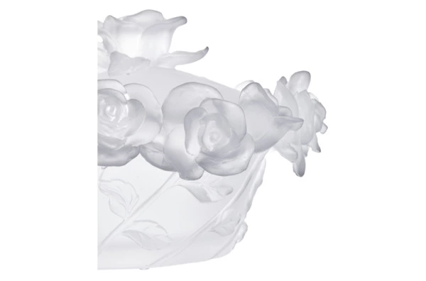 Конфетница с крышкой Decor de Table Pate de Verre Cristal Роза 17 см, хрустальное тесто, белая, п/к
