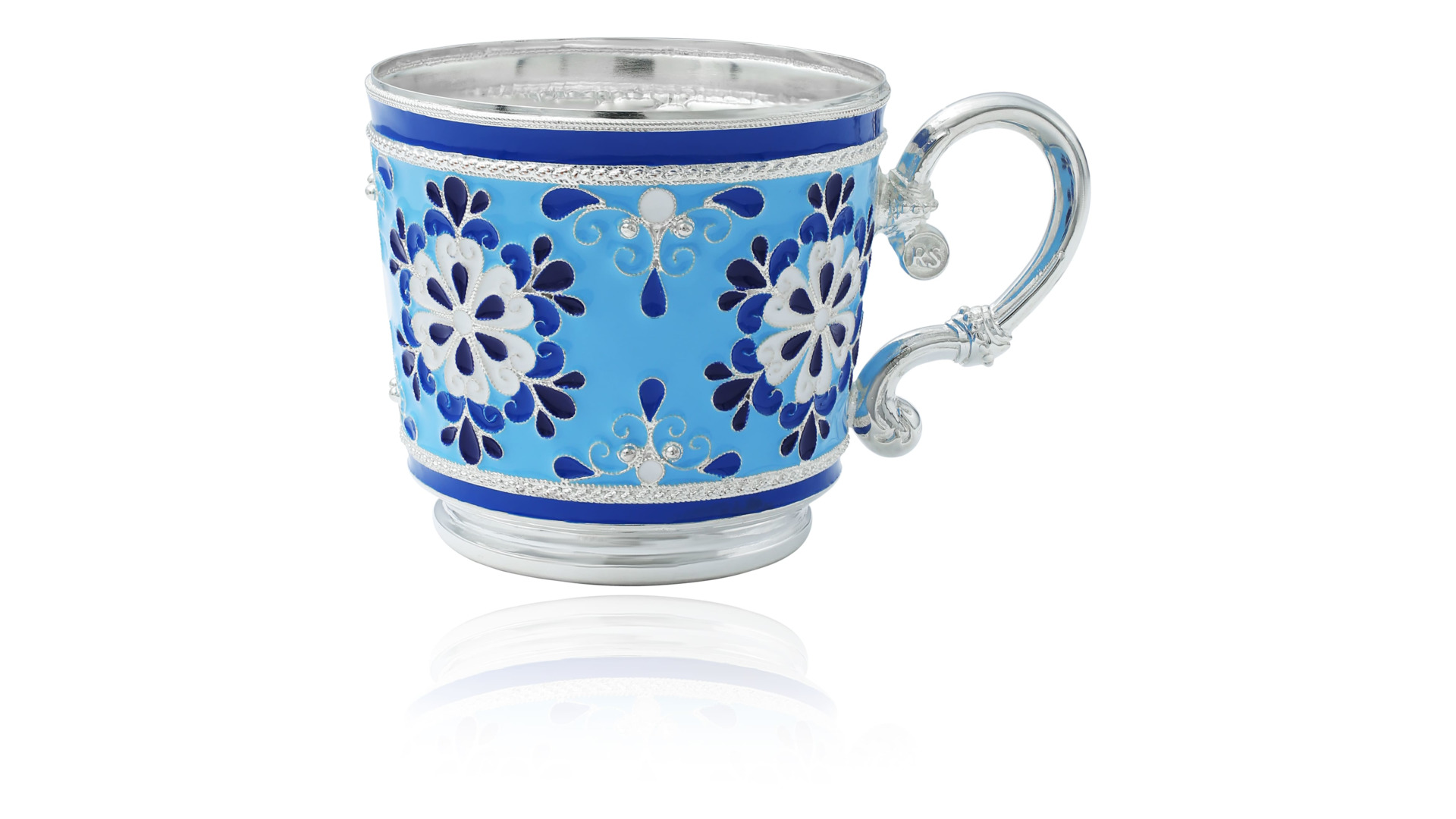 Чашка кофейная с блюдцем Русские самоцветы Снежинка 65,33 г, серебро 925