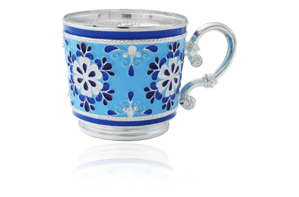 Чашка кофейная с блюдцем Русские самоцветы Снежинка 64,4 г, серебро 925