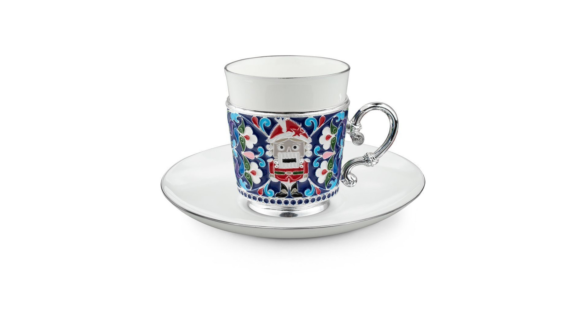 Чашка кофейная с блюдцем Русские самоцветы Щелкунчик 65,12 г, серебро 925