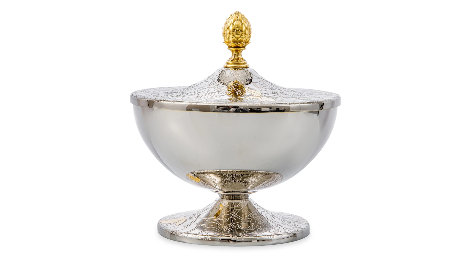 Чаша для орехов с крышкой Bronza-magazin Артишок 16х18 см, латунь, белая, п/к