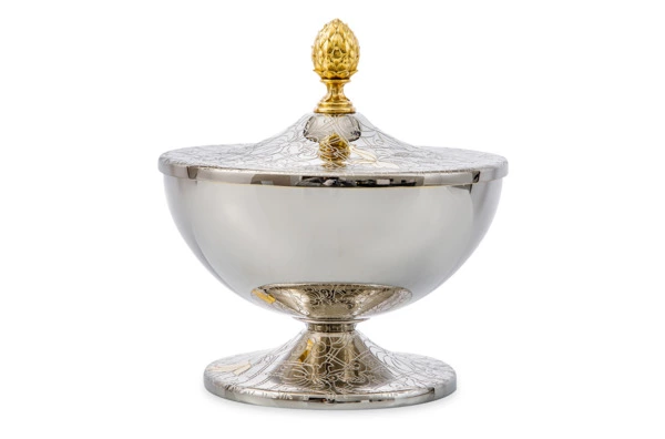 Чаша для орехов с крышкой Bronza-magazin Артишок 16х18 см, латунь, белая, п/к