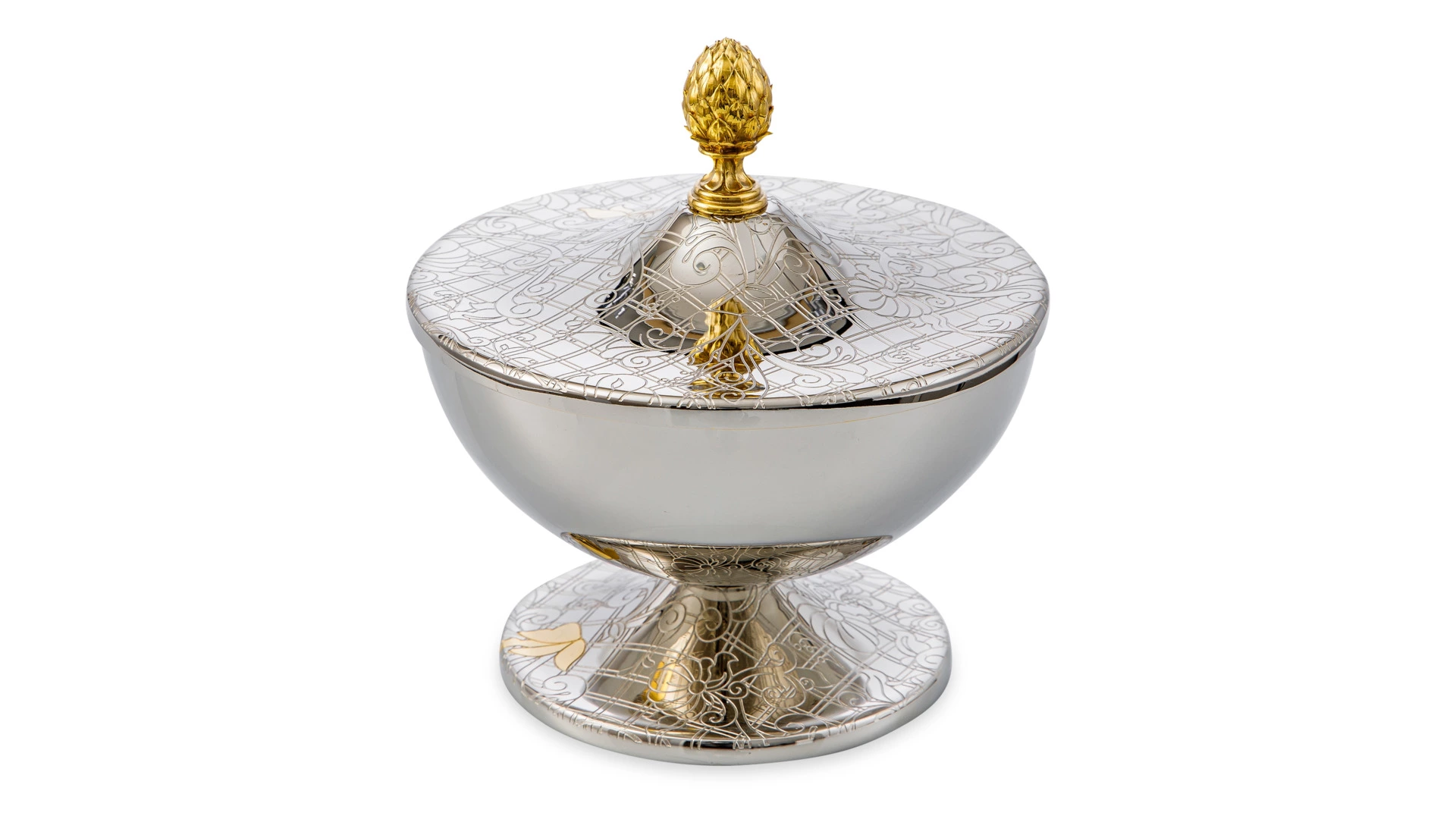 Чаша для орехов с крышкой Bronza-magazin Артишок 16х18 см, латунь, белая, п/к